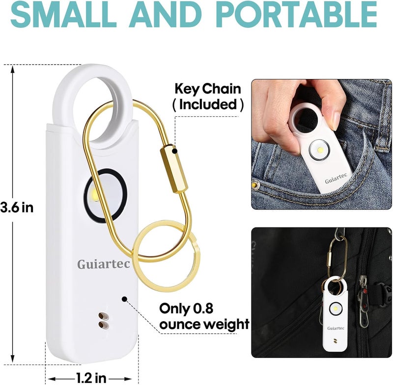 Guiartec Rechargeable Personal Safety Alarm for Women, 135 dB Loud Self Defense Keychain Siren with LED Strobe Light, Personal Emergency Security Safe Devices Key Chain Alarms for Women Kids Elderly (White) - Image 5